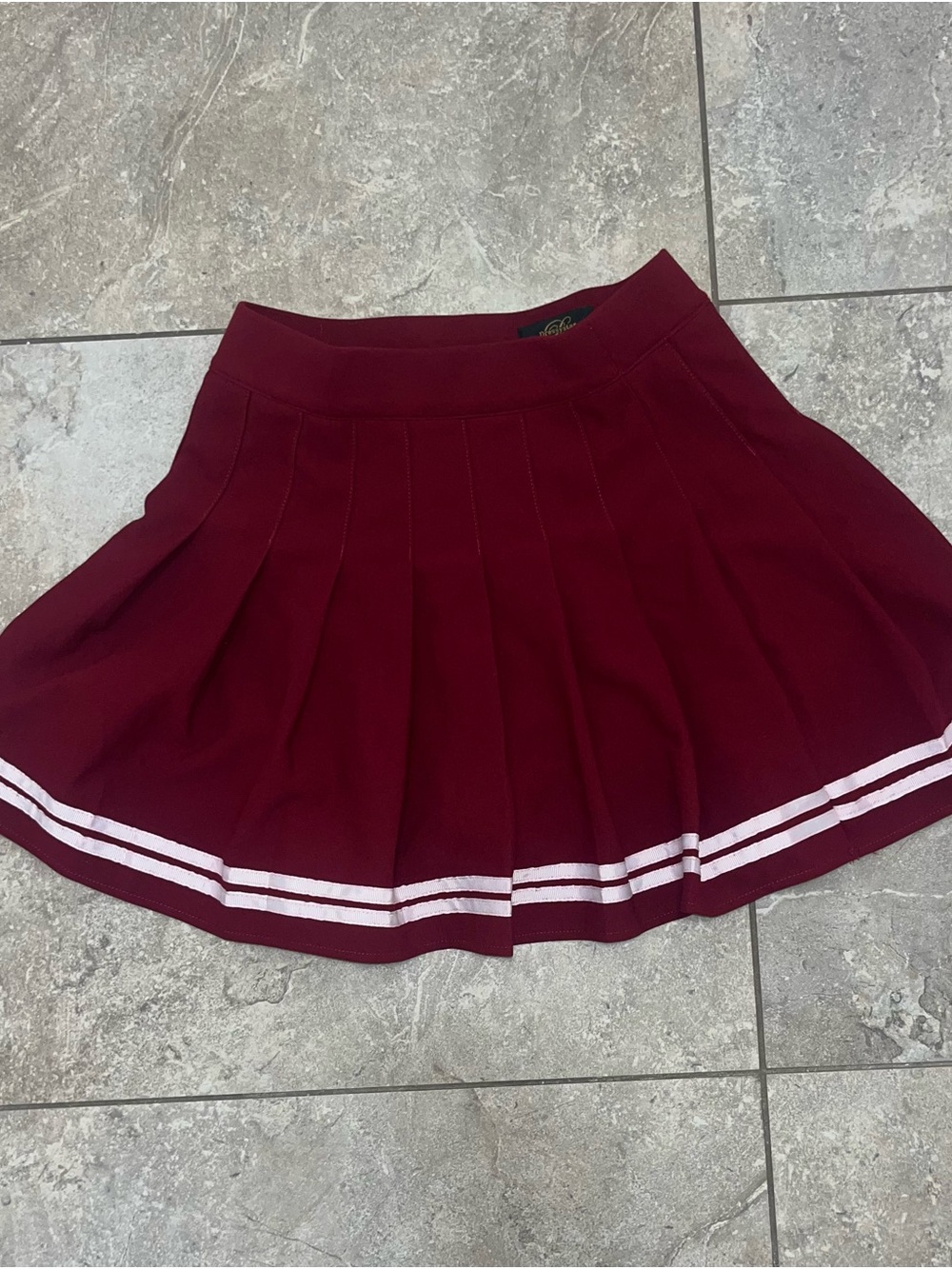 Pleated Maroon Tennis Skirt with White Stripe